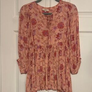 easel Peach Floral Peasant Blouse